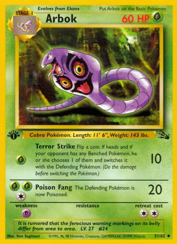 Arbok Fossil Pokemon card