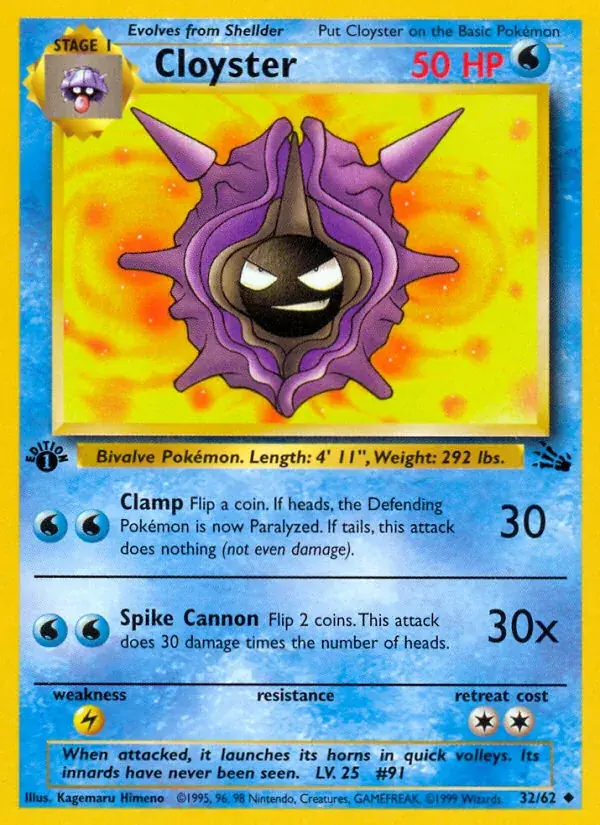 Cloyster Fossil Pokemon card