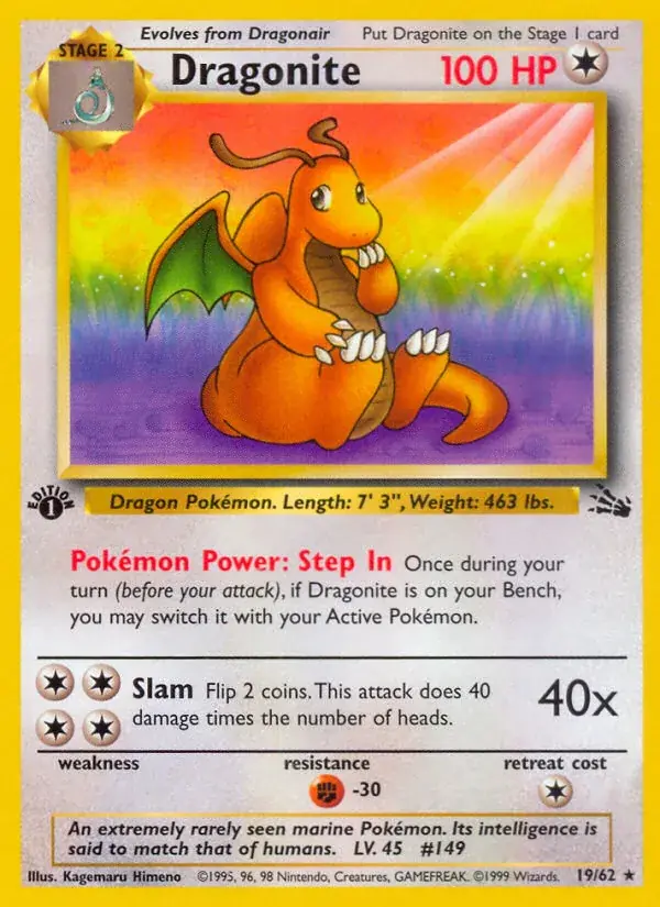 Dragonite Fossil Pokemon card