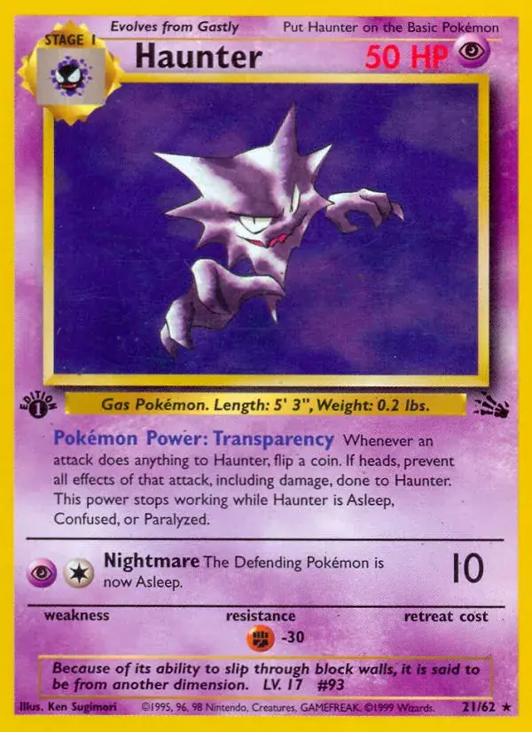 Haunter Fossil Pokemon card