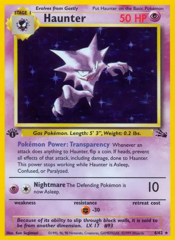 Haunter Fossil Pokemon card