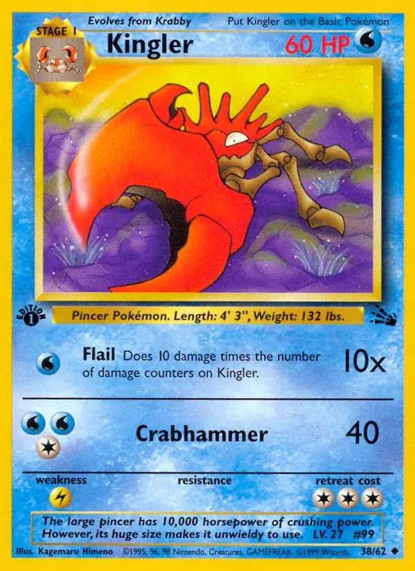 Kingler Fossil Pokemon card