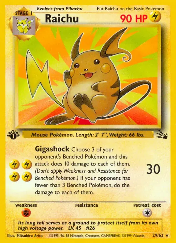 Raichu Fossil Pokemon card
