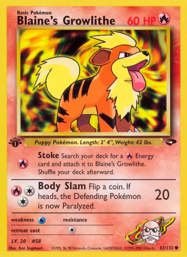 Blaine's Growlithe Gym Challenge Pokemon card