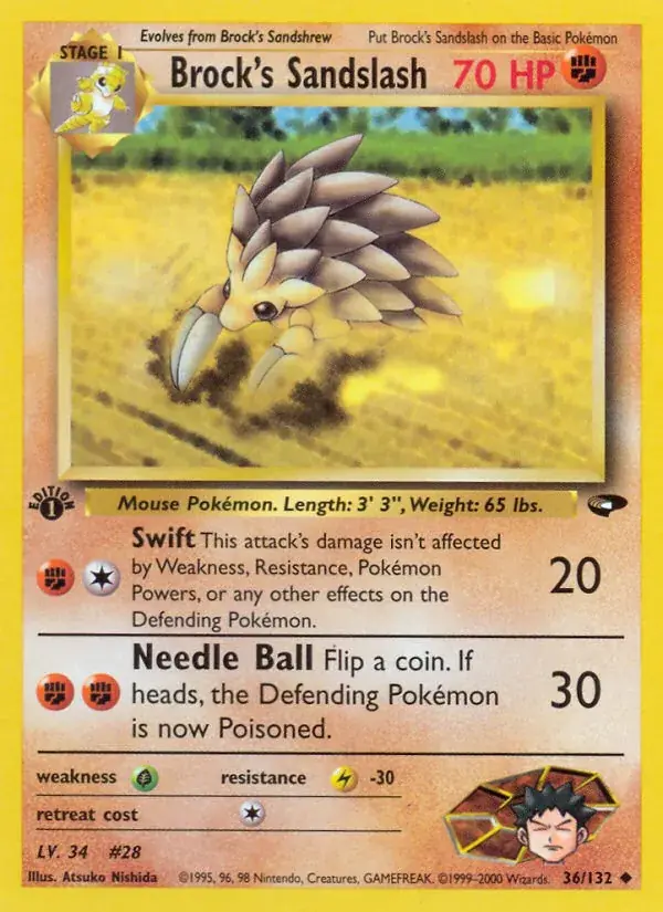 Brock's Sandslash Gym Challenge Pokemon card