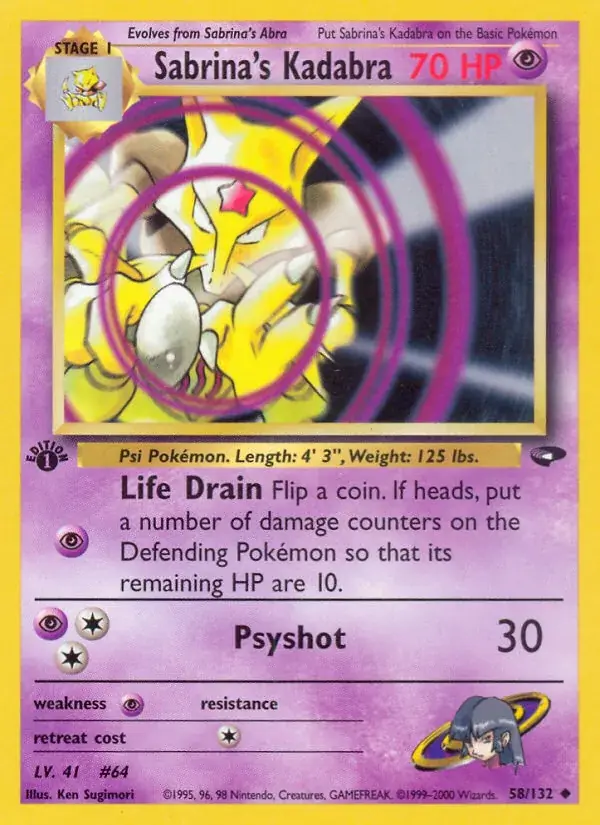 Sabrina's Kadabra Gym Challenge Pokemon card