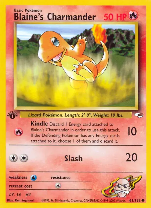 Blaine's Charmander Gym Heroes Pokemon card