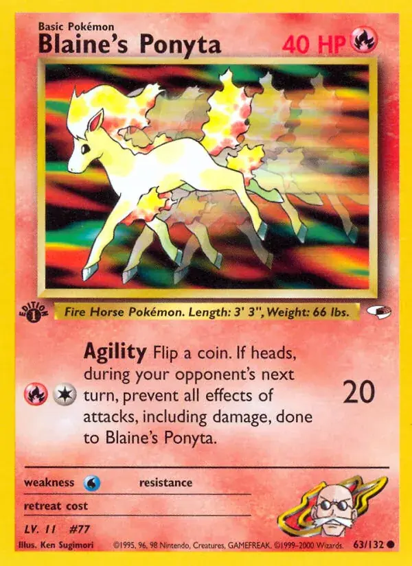 Blaine's Ponyta Gym Heroes Pokemon card