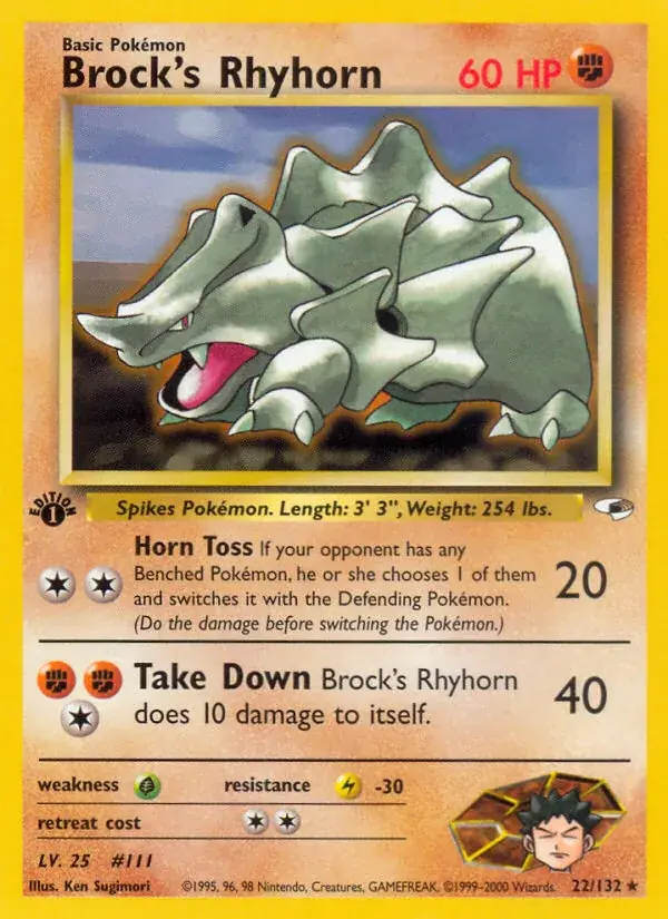 Brock's Rhyhorn Gym Heroes Pokemon card