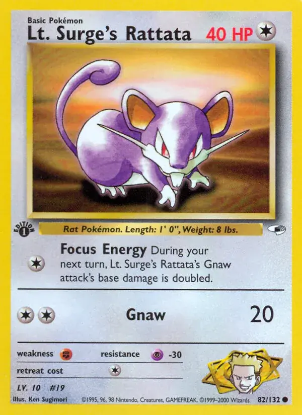 Lt. Surge's Rattata Gym Heroes Pokemon card