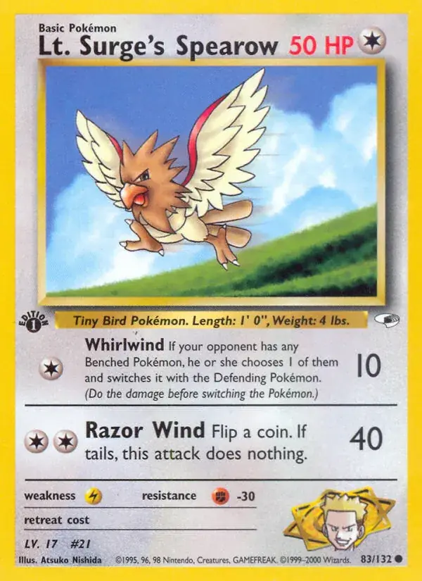 Lt. Surge's Spearow Gym Heroes Pokemon card