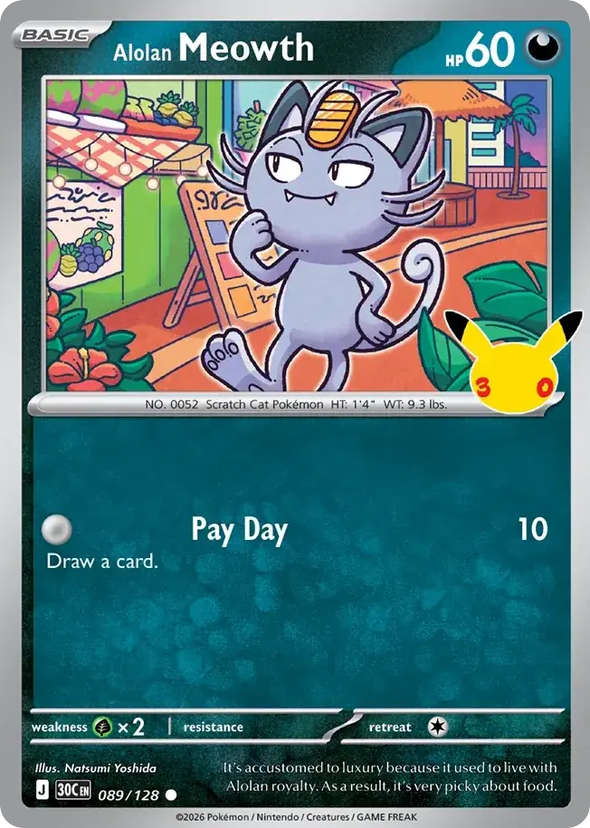 Alolan Meowth 30th Celebration Pokemon card