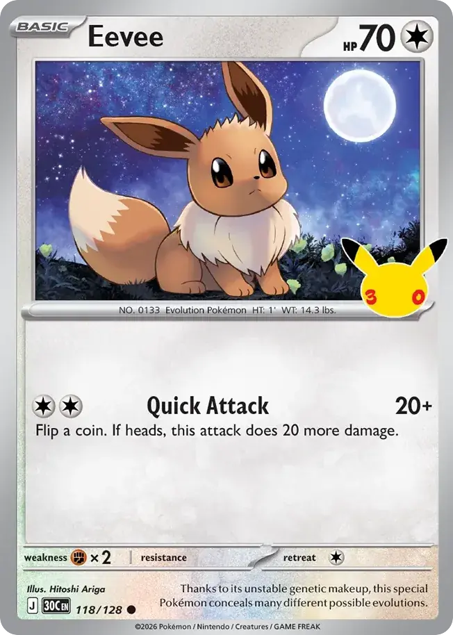 Eevee 30th Celebration Pokemon card