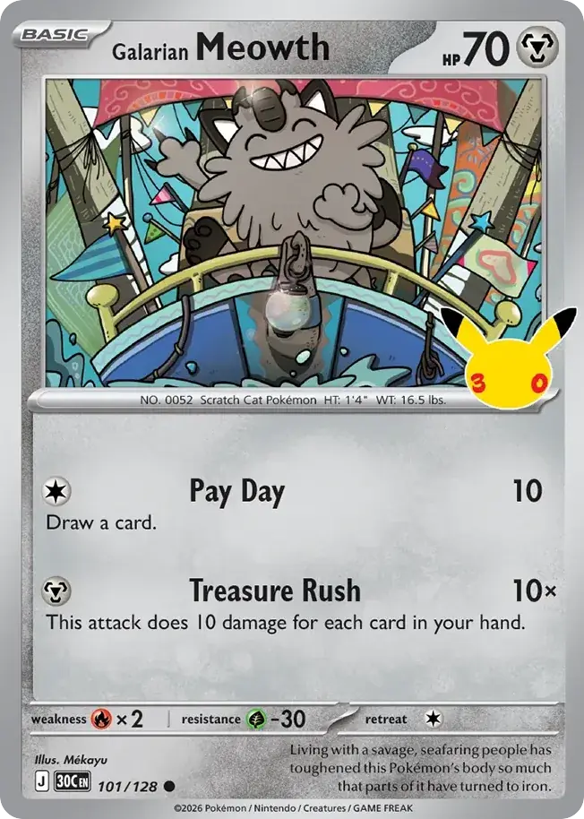Galarian Meowth 30th Celebration Pokemon card