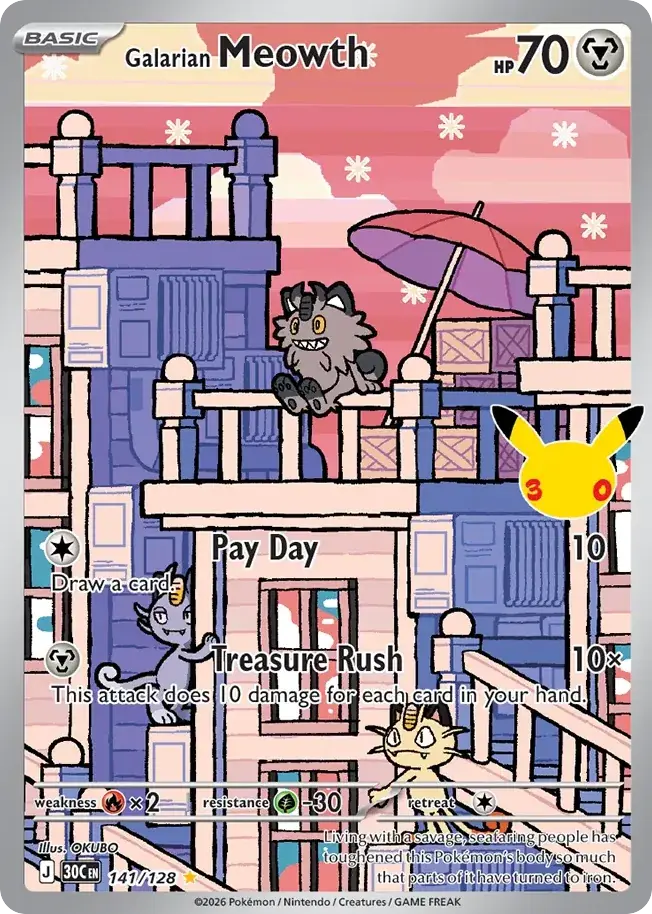 Galarian Meowth 30th Celebration Pokemon card