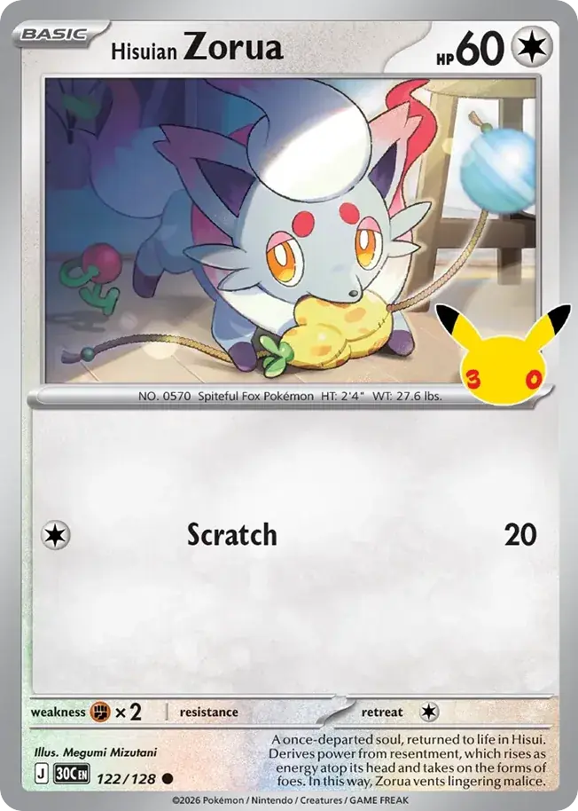 Hisuian Zorua 30th Celebration Pokemon card