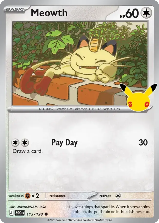 Meowth 30th Celebration Pokemon card
