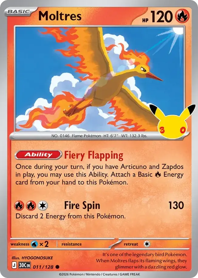 Moltres 30th Celebration Pokemon card