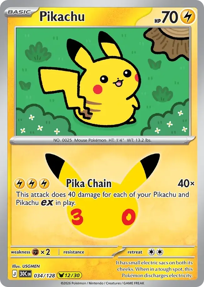 Pikachu 30th Celebration Pokemon card