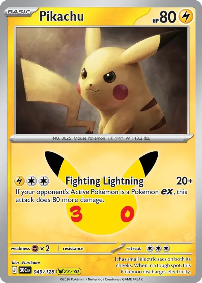 Pikachu 30th Celebration Pokemon card