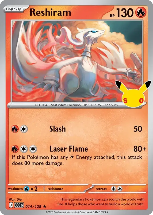 Reshiram 30th Celebration Pokemon card