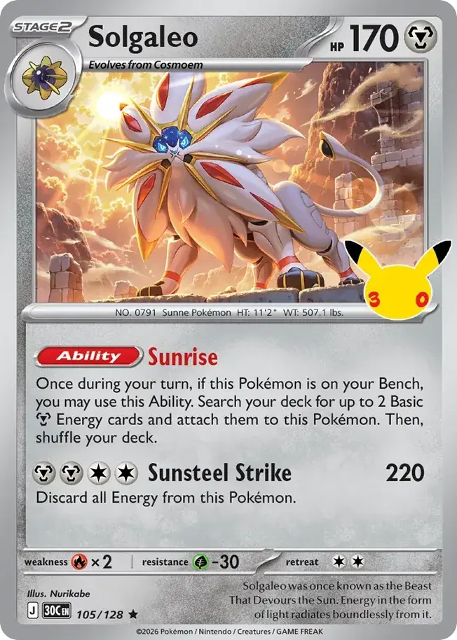 Solgaleo 30th Celebration Pokemon card