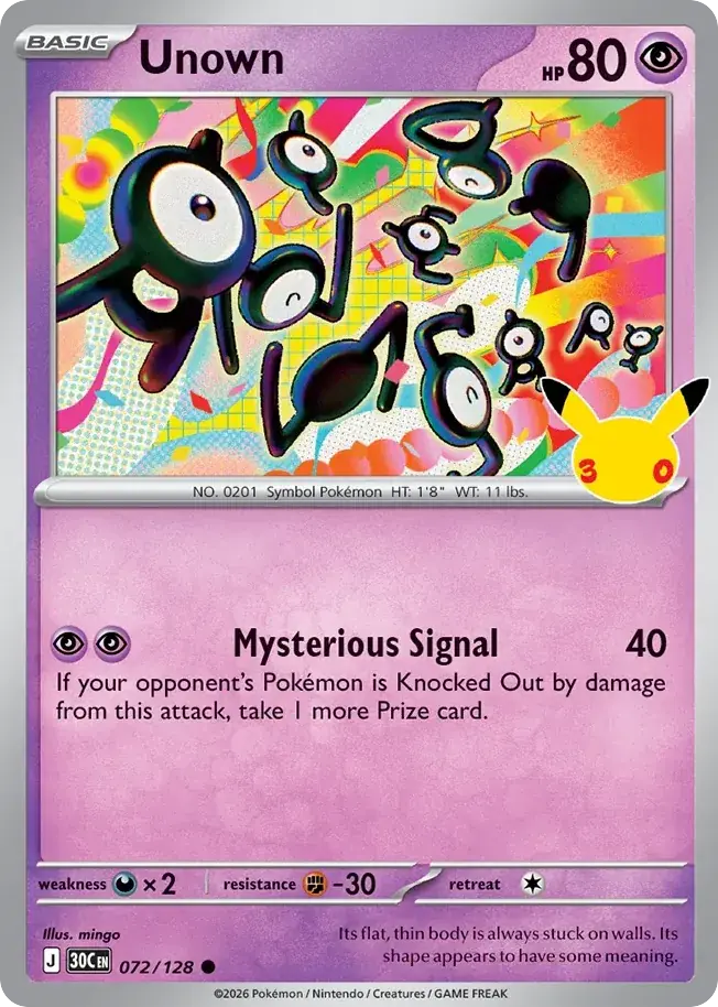 Unown 30th Celebration Pokemon card
