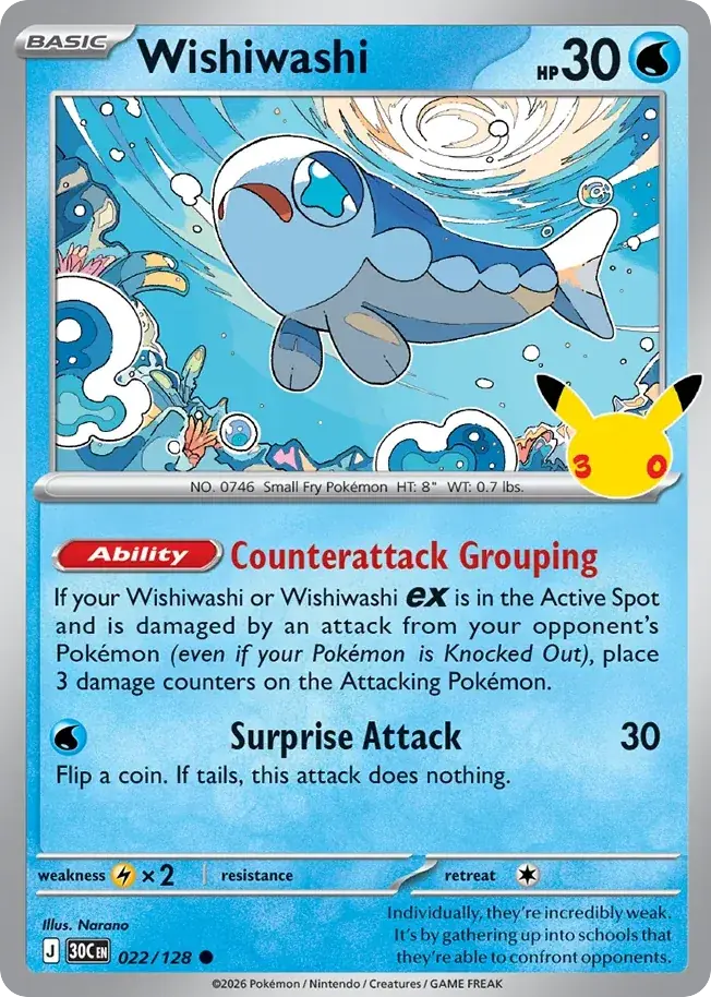 Wishiwashi 30th Celebration Pokemon card