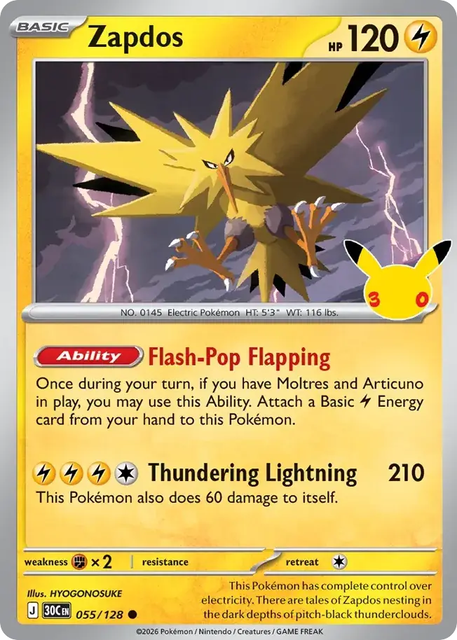 Zapdos 30th Celebration Pokemon card