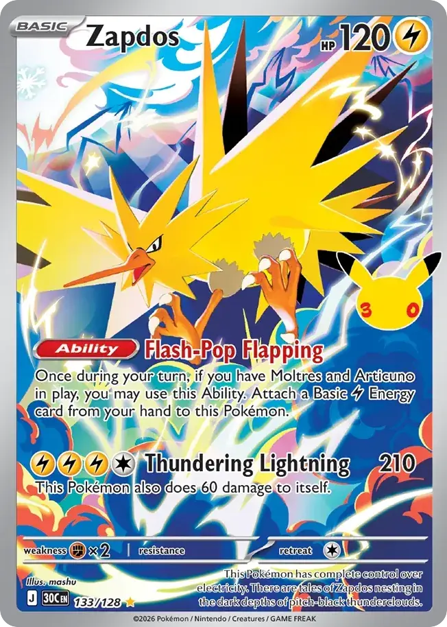 Zapdos 30th Celebration Pokemon card