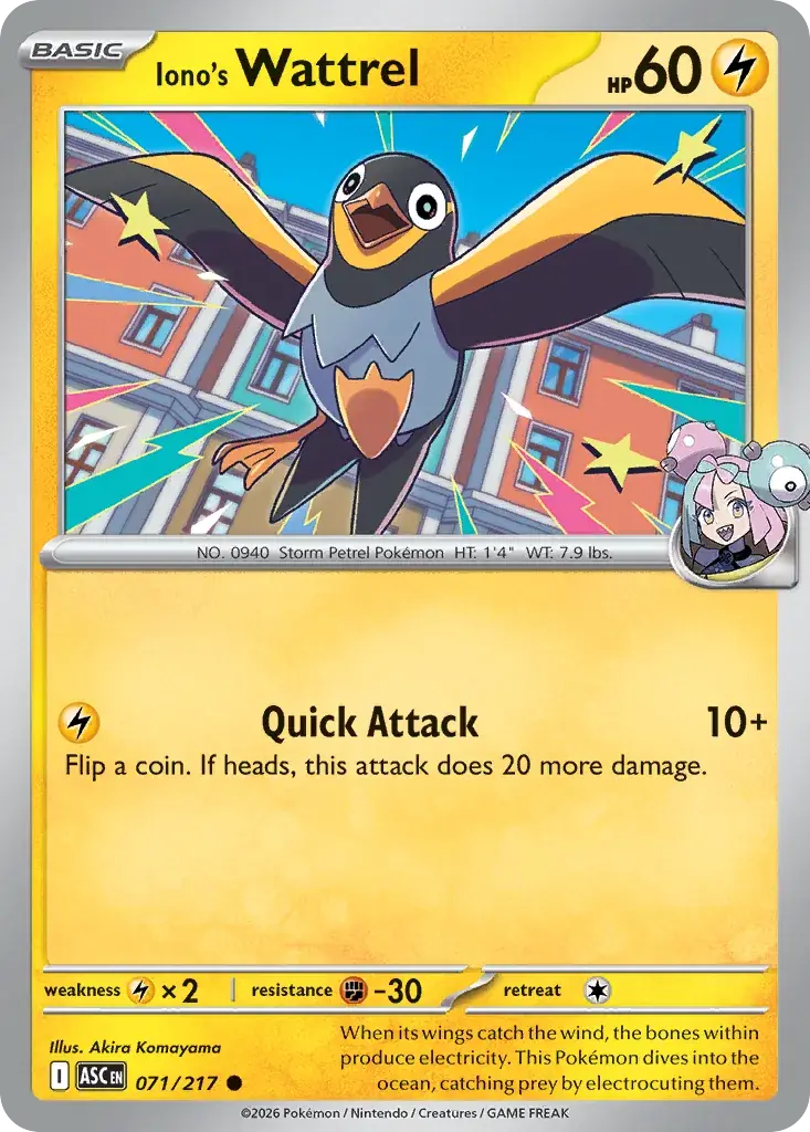 Iono's Wattrel Ascended Heroes Pokemon card