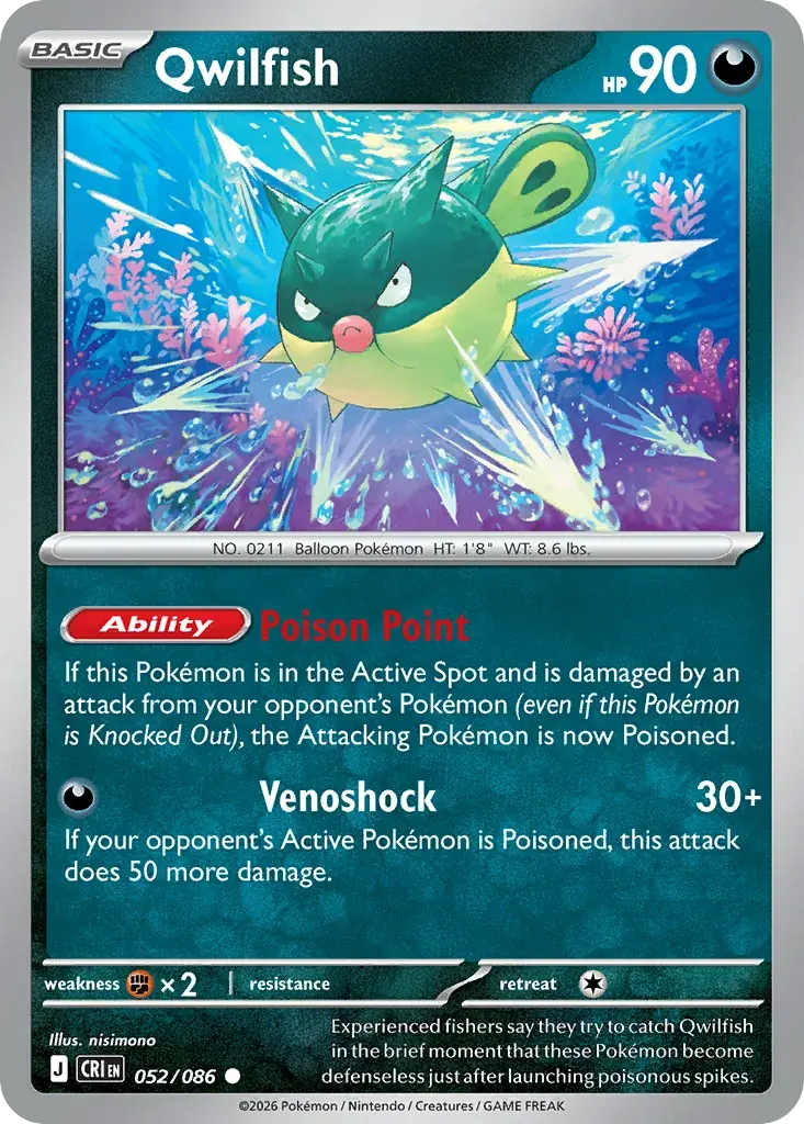 Qwilfish Chaos Rising Pokemon card