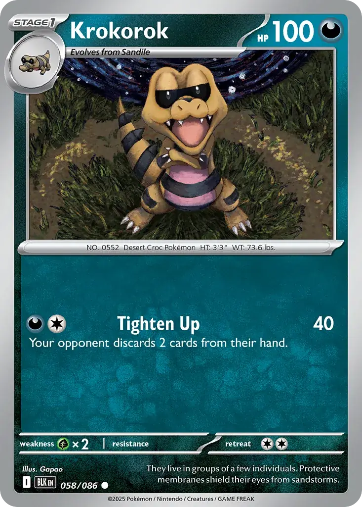 Krokorok Black Bolt Pokemon card