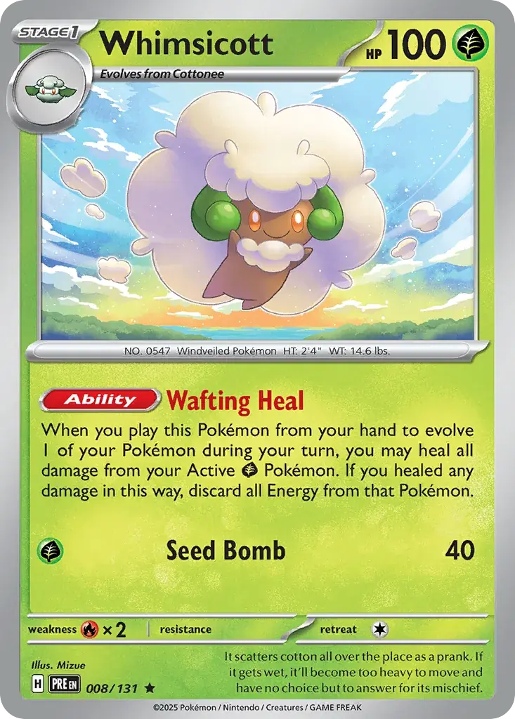 Whimsicott Prismatic Evolutions Pokemon card
