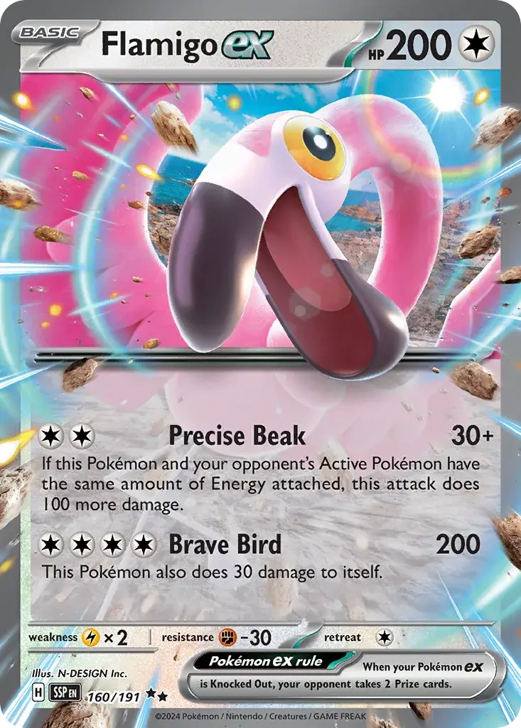 Flamigo ex Surging Sparks Pokemon card