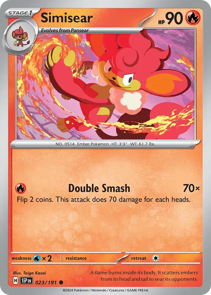 Simisear Surging Sparks Pokemon card