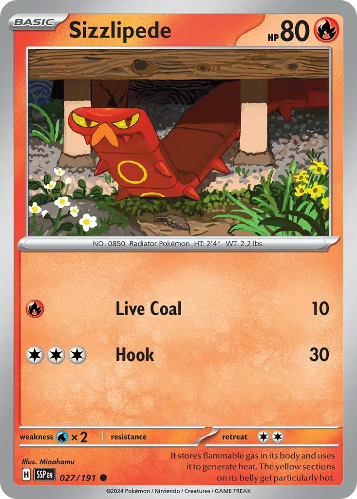 Sizzlipede Surging Sparks Pokemon card