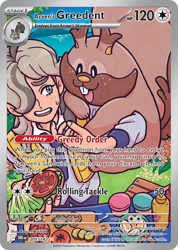 Arven's Greedent Destined Rivals Pokemon card