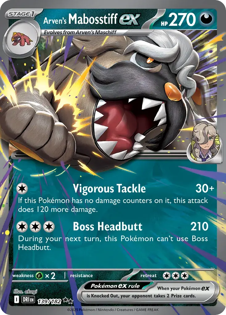 Arven's Mabosstiff ex Destined Rivals Pokemon card