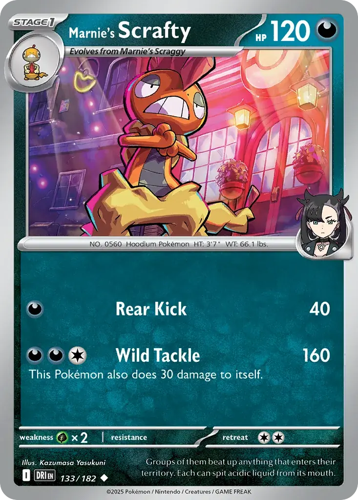Marnie's Scrafty Destined Rivals Pokemon card