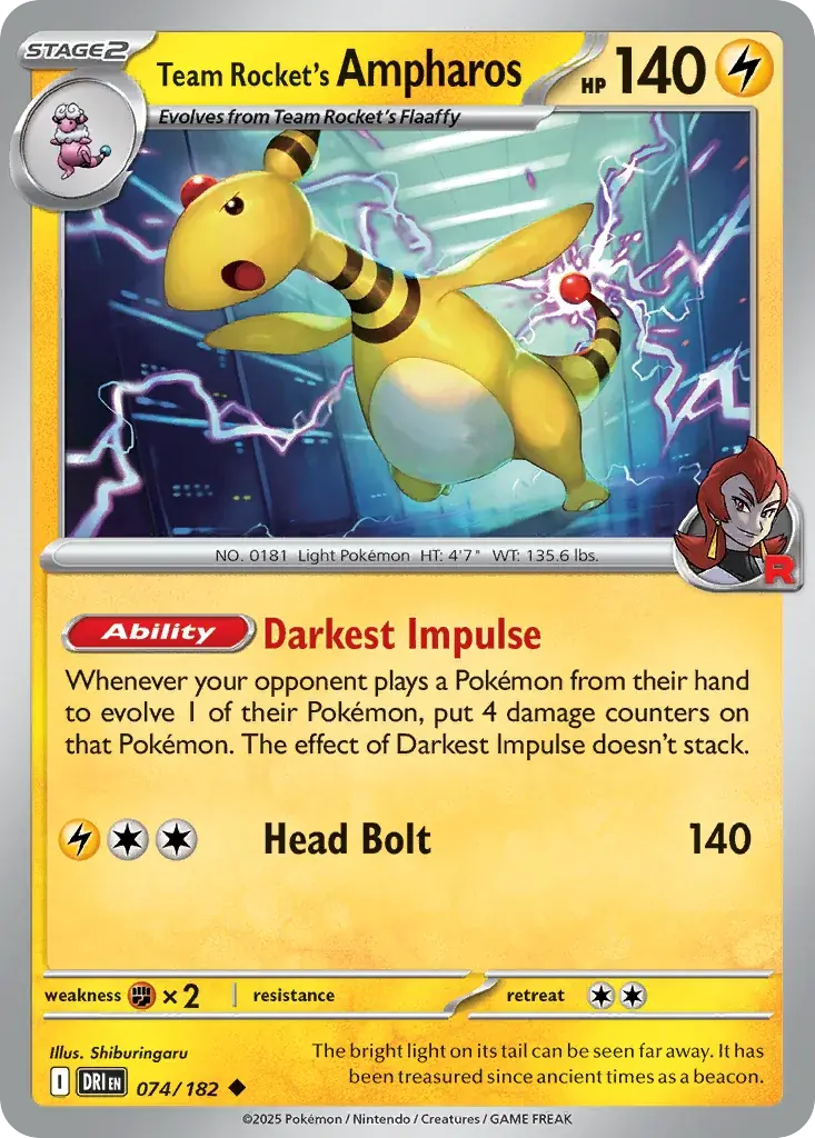 Team Rocket's Ampharos Destined Rivals Pokemon card