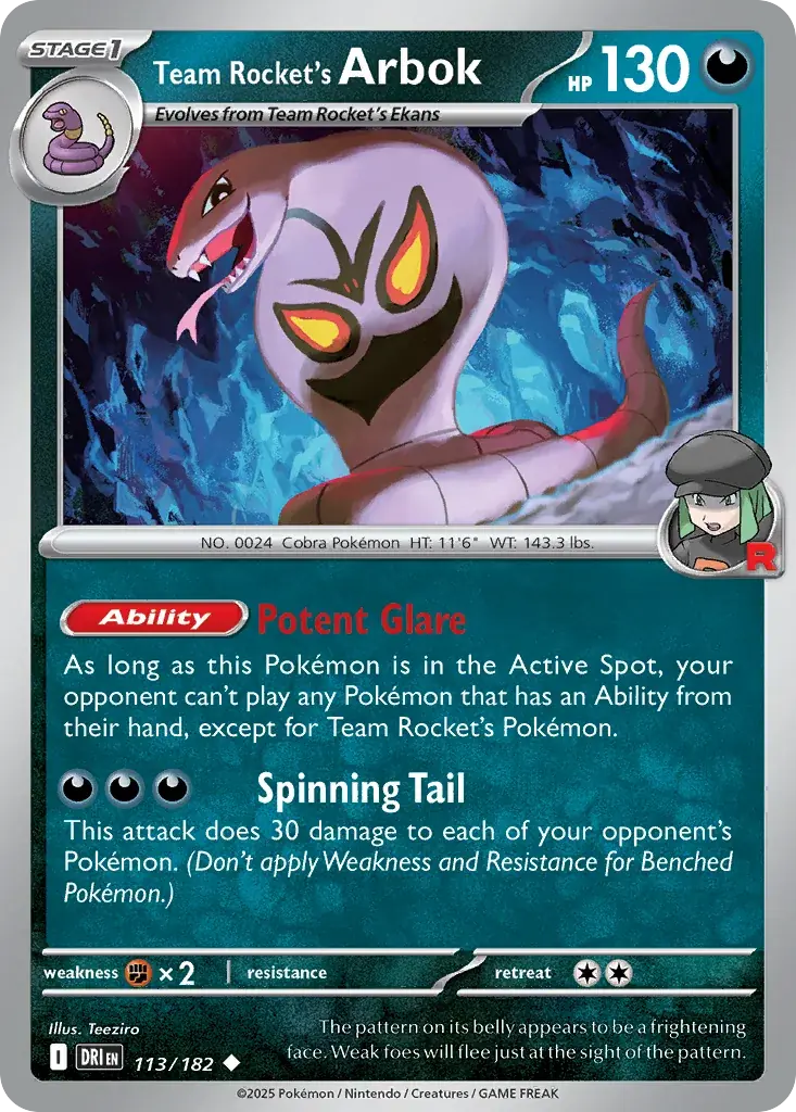 Team Rocket's Arbok Destined Rivals Pokemon card