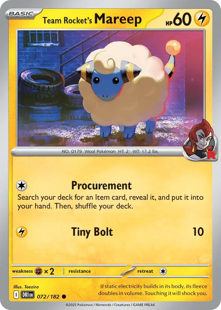 Team Rocket's Mareep Destined Rivals Pokemon card