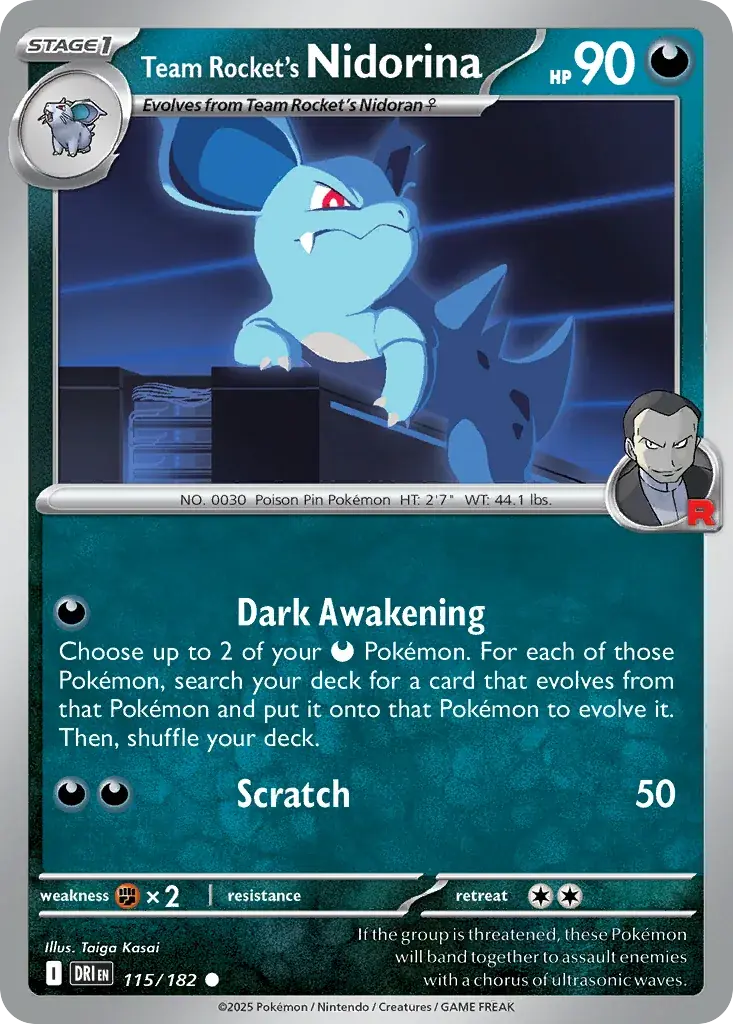 Team Rocket's Nidorina Destined Rivals Pokemon card