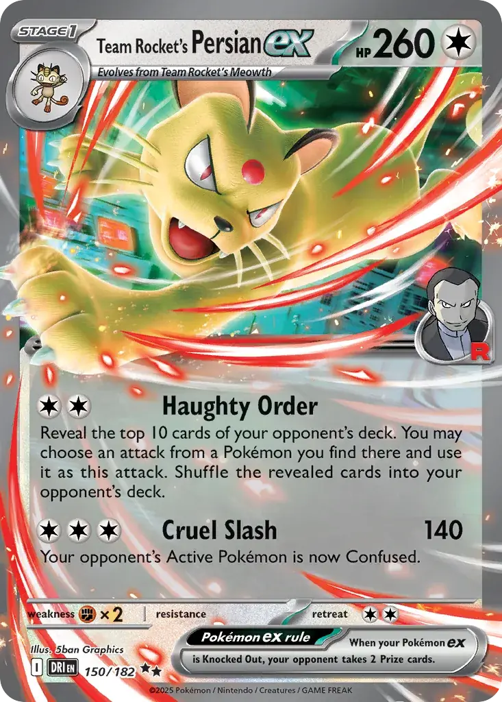 Team Rocket's Persian ex Destined Rivals Pokemon card