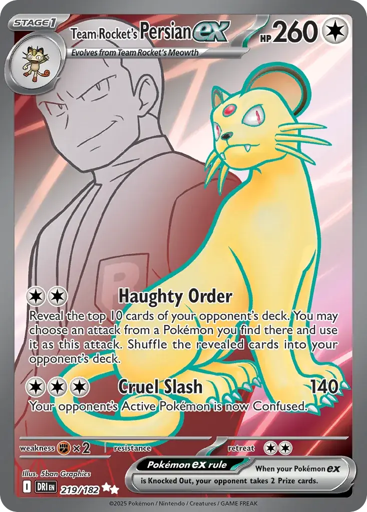 Team Rocket's Persian ex Destined Rivals Pokemon card