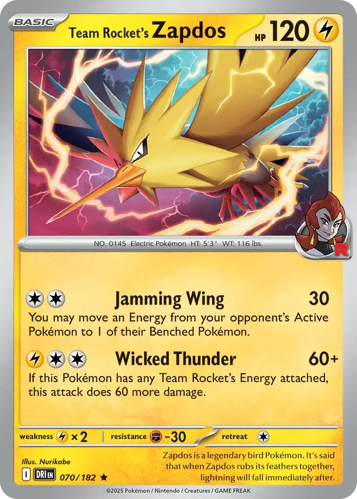 Team Rocket's Zapdos Destined Rivals Pokemon card