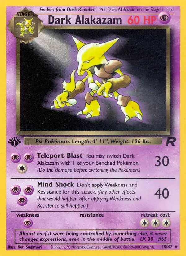 Dark Alakazam Team Rocket Pokemon card